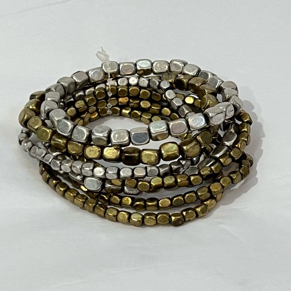 NWOT 7 Metal Beaded Stretch Bracelets -- Antique Gold and Silver - Picture 6 of 8